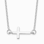 Sterling Silver Rhodium-plated w/ 2in ext. Sideways Cross Necklace - Product Photo