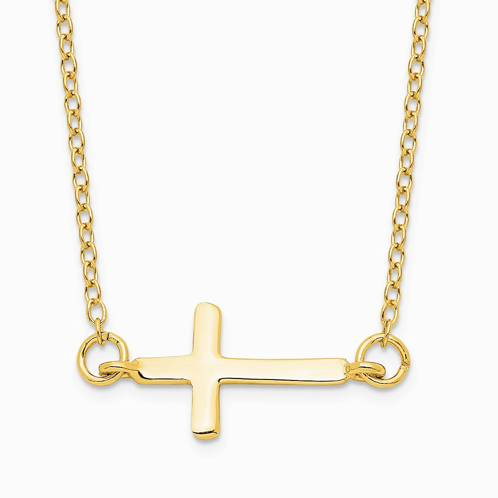 Sterling Silver Gold-plated w/ 2in ext. Sideways Cross Necklace