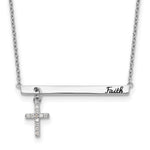 Sterling Silver RH-plated CZ Cross Enamel FAITH 16in w/2inext. Bar Necklace - Product Photo