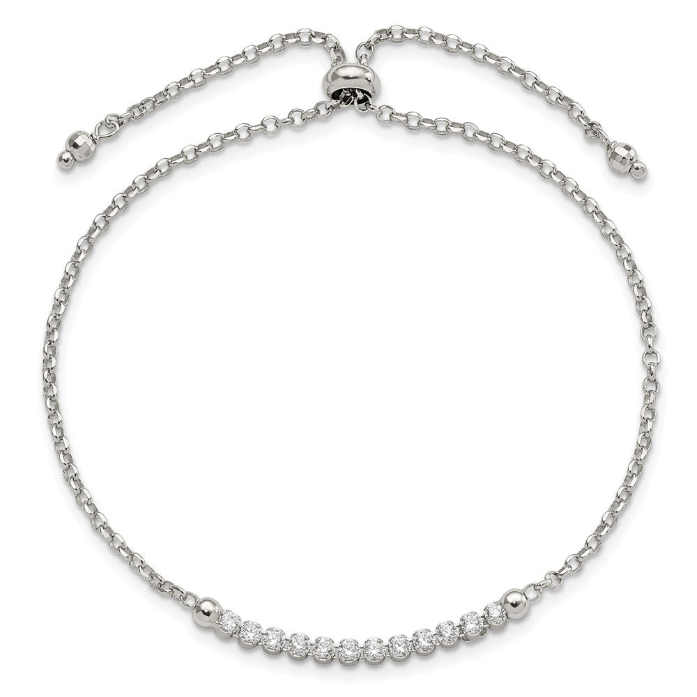 Sterling Silver Rhodium-plated CZ Adjustable Bracelet - Product Photo