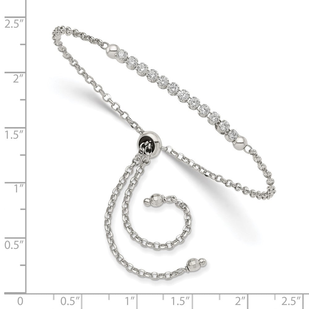 Sterling Silver Rhodium-plated CZ Adjustable Bracelet - Product Photo