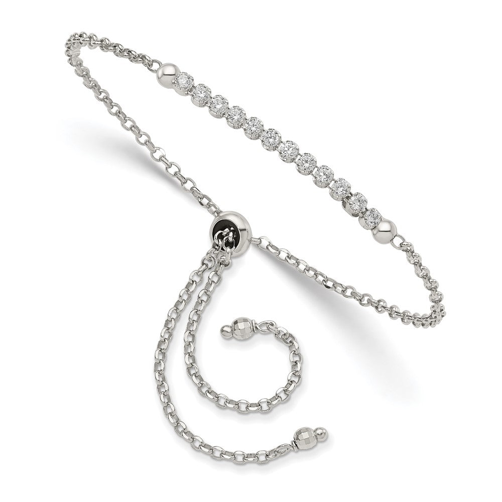 Sterling Silver Rhodium-plated CZ Adjustable Bracelet - Product Photo
