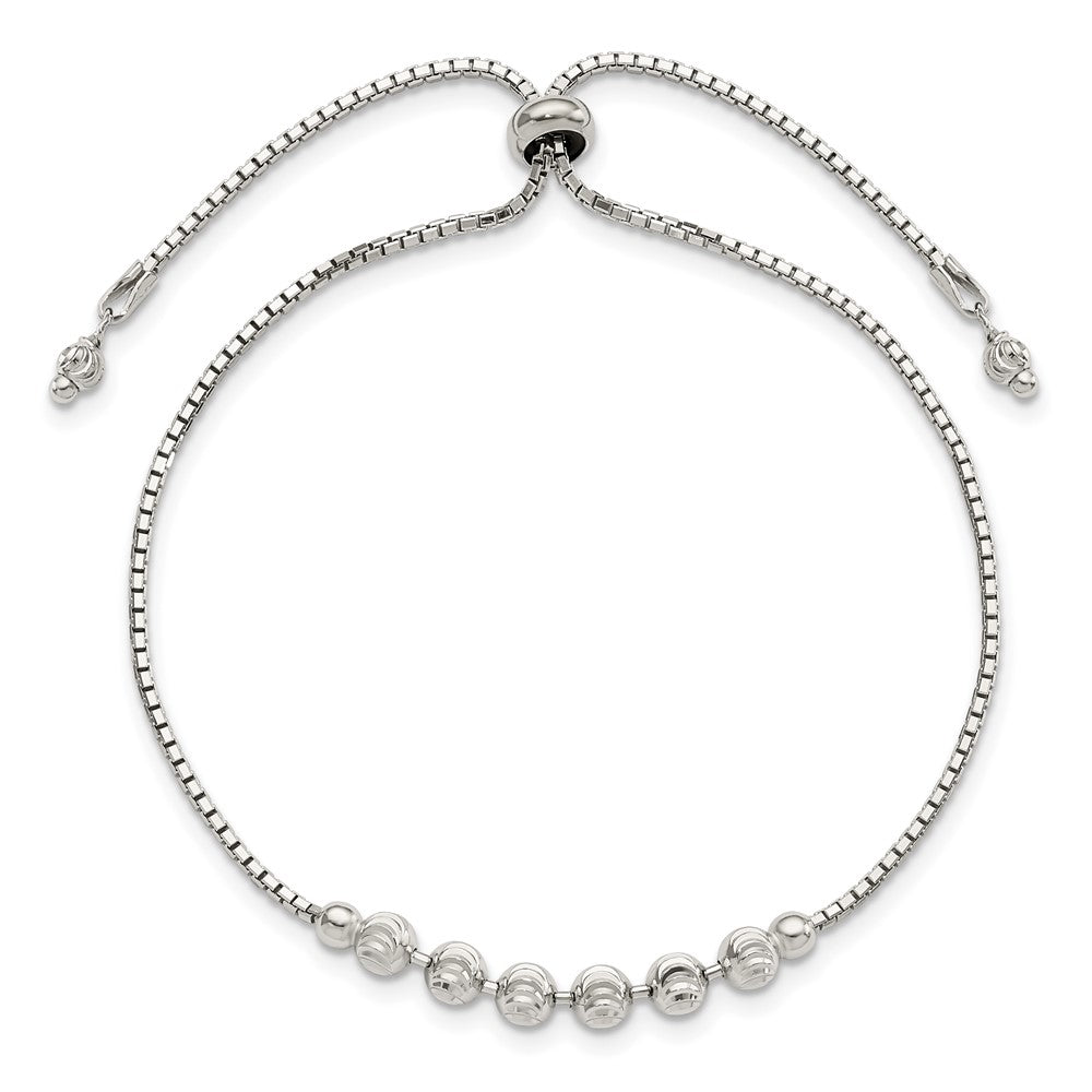 Sterling Silver Rhodium-plated Diamond-cut Beaded Adjustable Bracelet - Product Photo