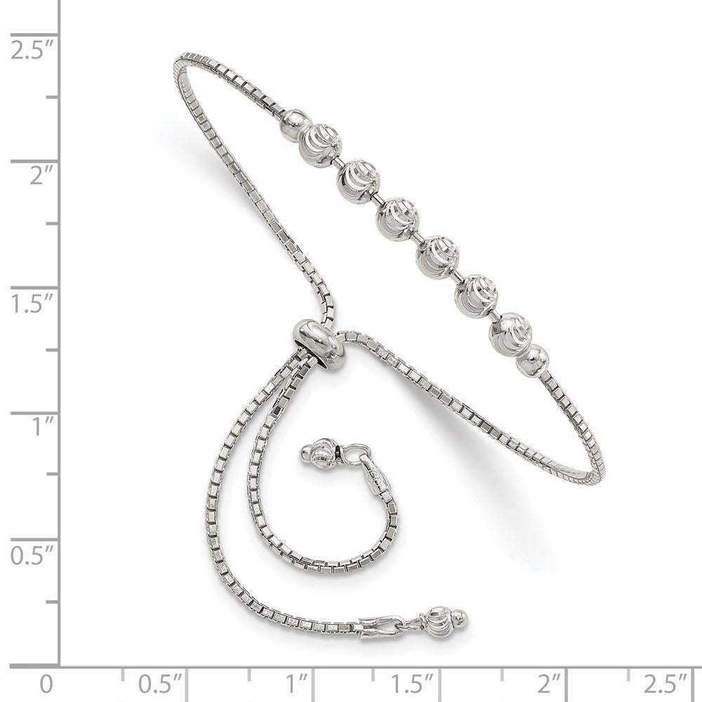 Sterling Silver Rhodium-plated Diamond-cut Beaded Adjustable Bracelet - Product Photo