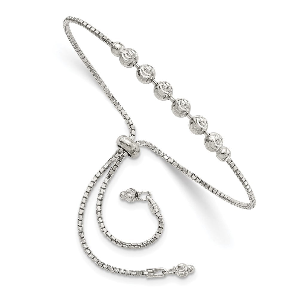 Sterling Silver Rhodium-plated Diamond-cut Beaded Adjustable Bracelet - Product Photo