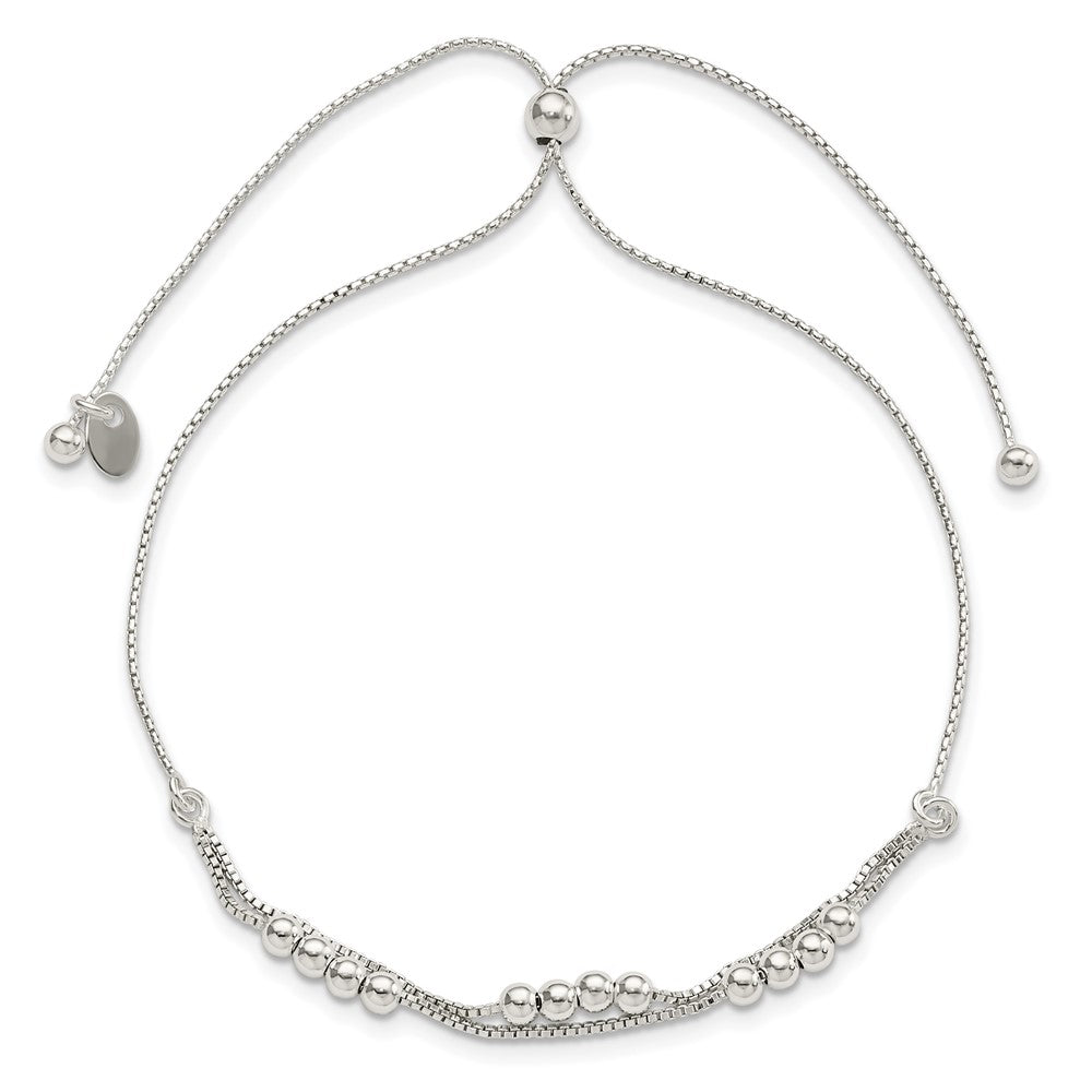 Sterling Silver Polished Beaded 2-Strand Adjustable Bracelet - Product Photo