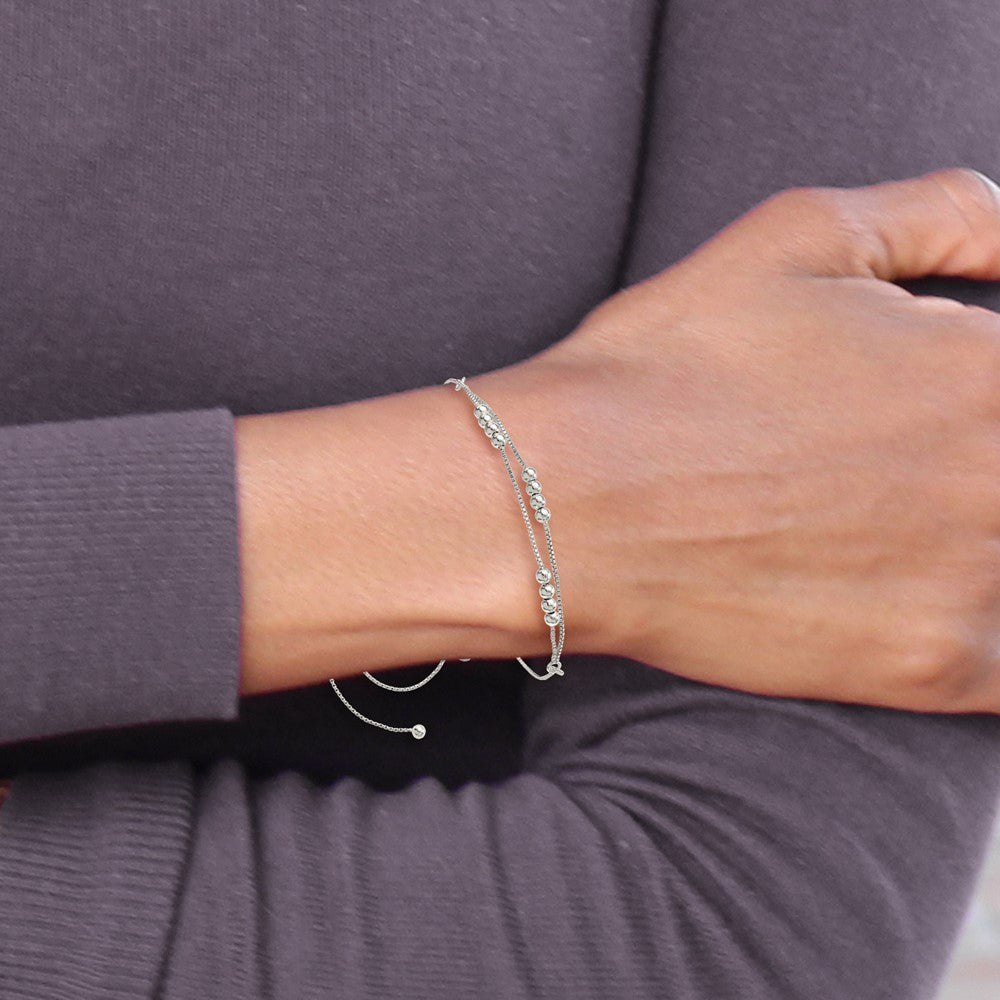 Sterling Silver Polished Beaded 2-Strand Adjustable Bracelet - Product Photo