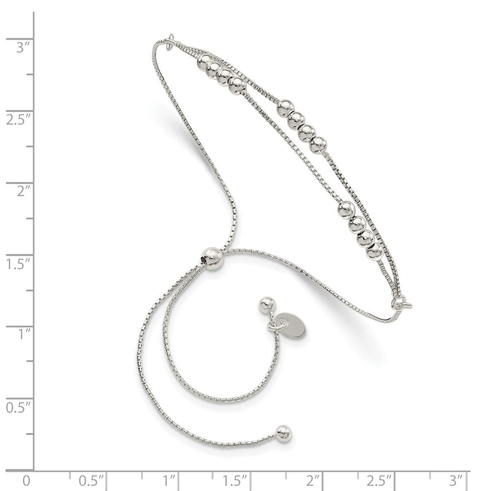 Sterling Silver Polished Beaded 2-Strand Adjustable Bracelet - Product Photo