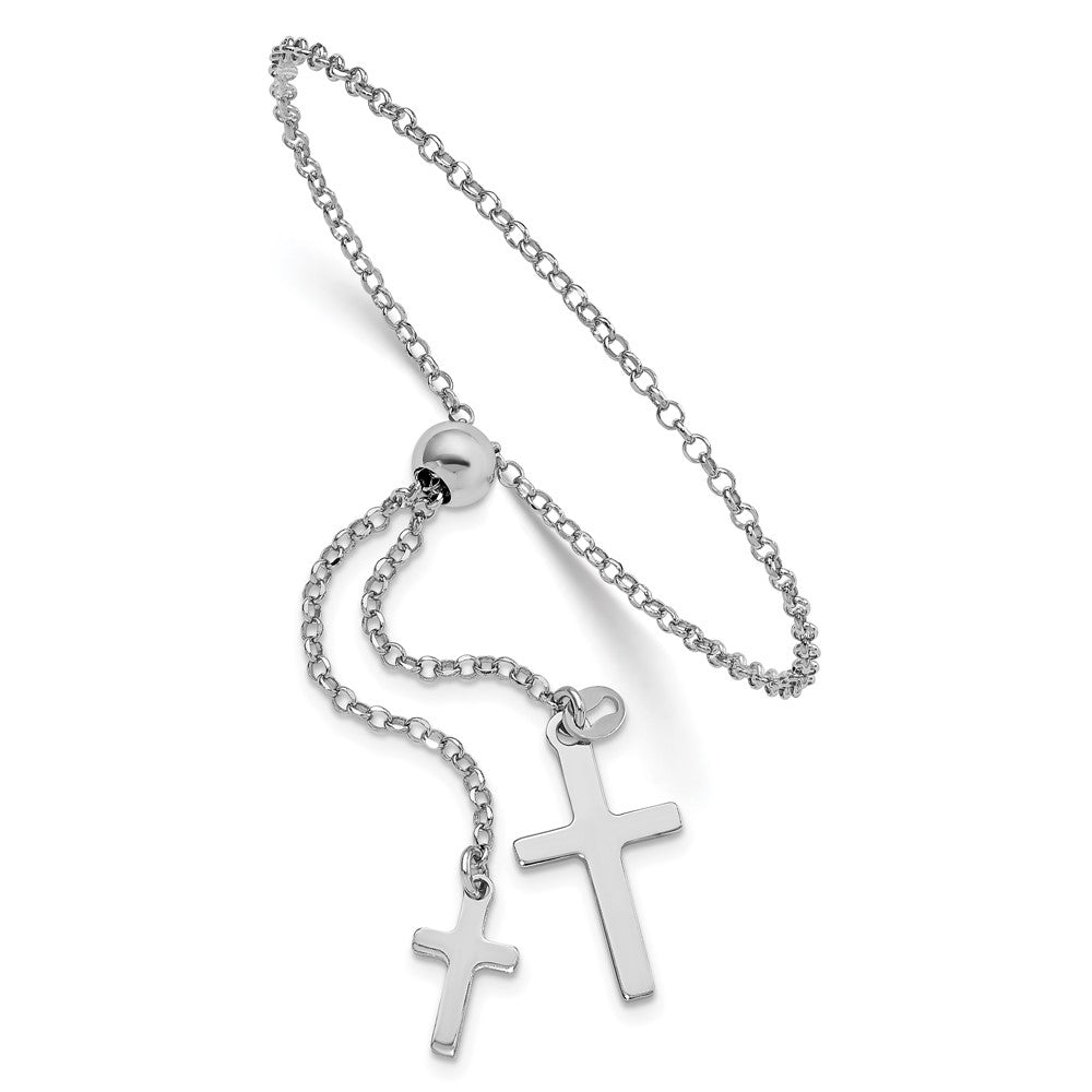 Sterling Silver Rhodium-plated Cross Adjustable 5in to 8.75in Bracelet - Product Photo
