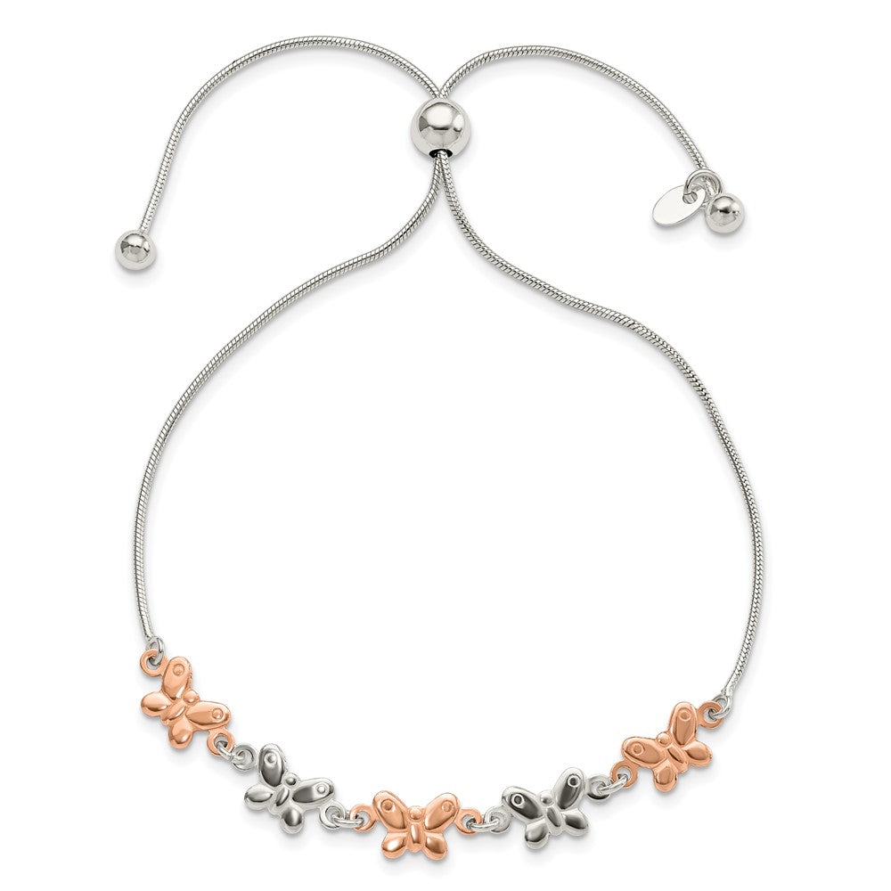 Sterling Silver w/Rose-tone Butterfly Adjustable Bracelet - Product Photo