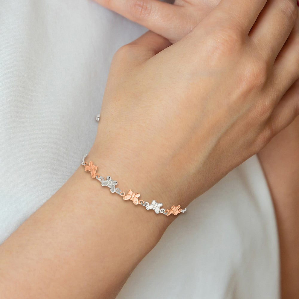 Sterling Silver w/Rose-tone Butterfly Adjustable Bracelet - Product Photo
