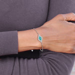 Sterling Silver Rhodium-plated CZ Blue Enamel Eye Adjustable Bracelet - Product Photo