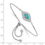 Sterling Silver Rhodium-plated CZ Blue Enamel Eye Adjustable Bracelet - Product Photo