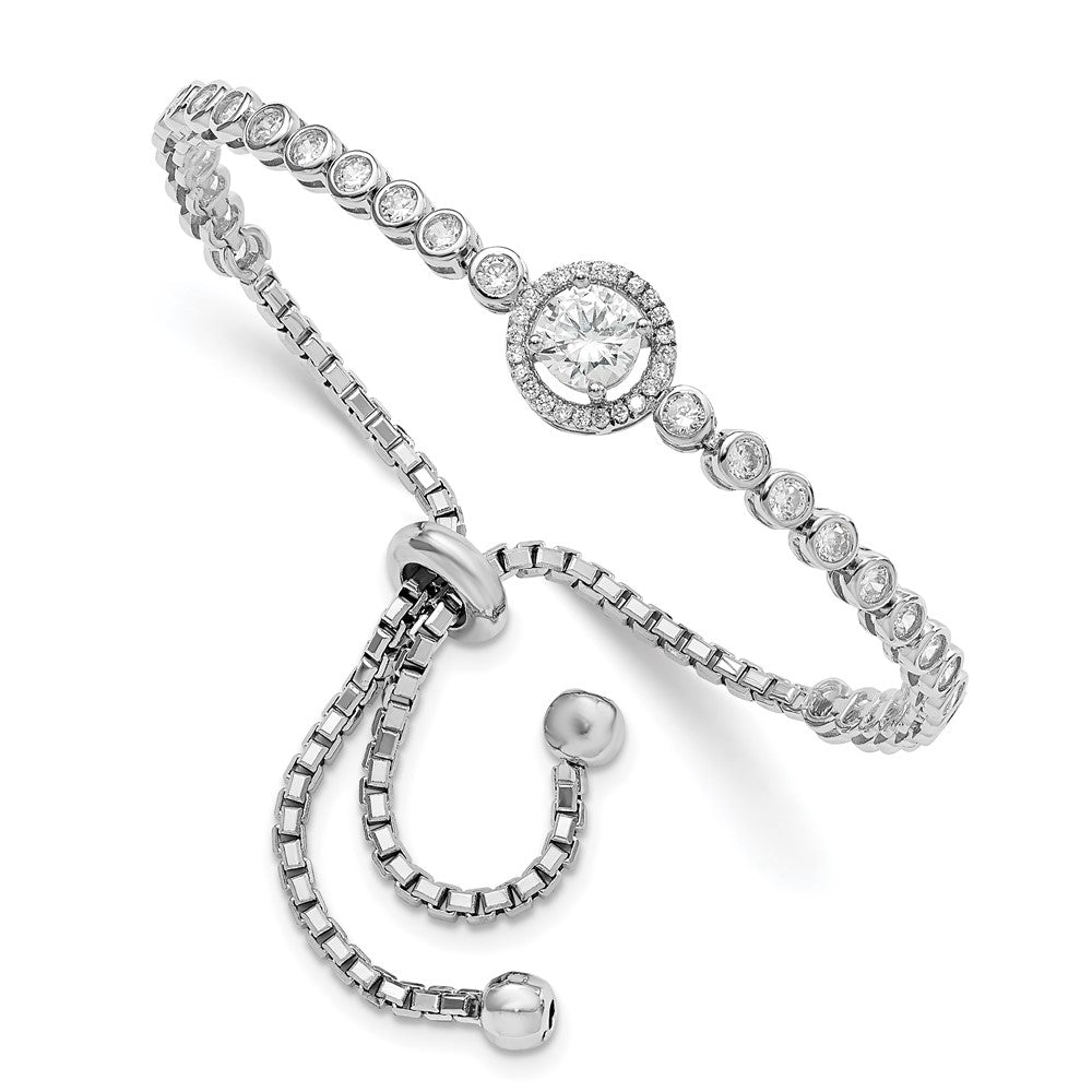 Sterling Silver Rhodium-plated CZ Adjustable Bracelet - Product Photo