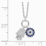 Sterling Silver Rhodium-plated CZ Eye and Hamsa Charm Necklace - Product Photo