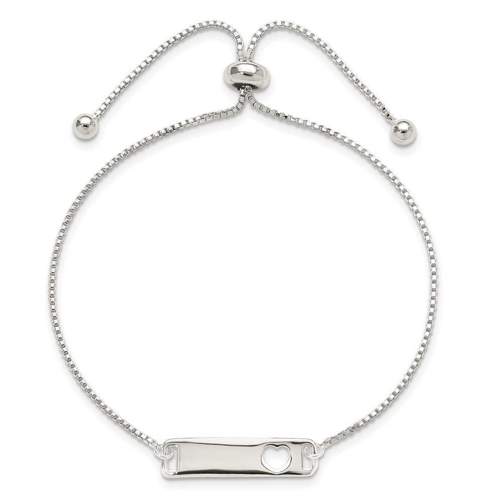Sterling Silver Polished Bar w/ Heart Adjustable Bracelet - Product Photo