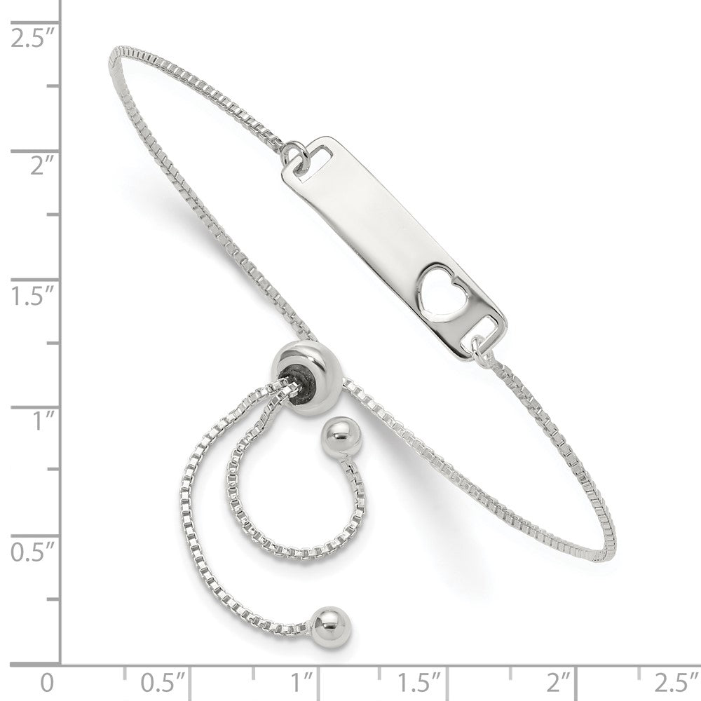 Sterling Silver Polished Bar w/ Heart Adjustable Bracelet - Product Photo