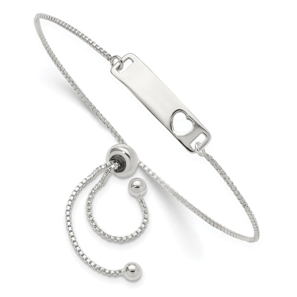 Sterling Silver Polished Bar w/ Heart Adjustable Bracelet - Product Photo