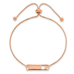 Sterling Silver Rose Gold-tone Polished Bar w/ Heart Adjustable Bracelet - Product Photo