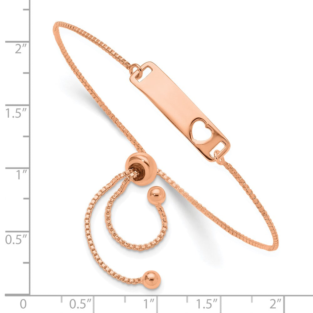 Sterling Silver Rose Gold-tone Polished Bar w/ Heart Adjustable Bracelet - Product Photo