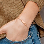 Sterling Silver Rose Gold-tone Polished Bar w/ Heart Adjustable Bracelet - Product Photo