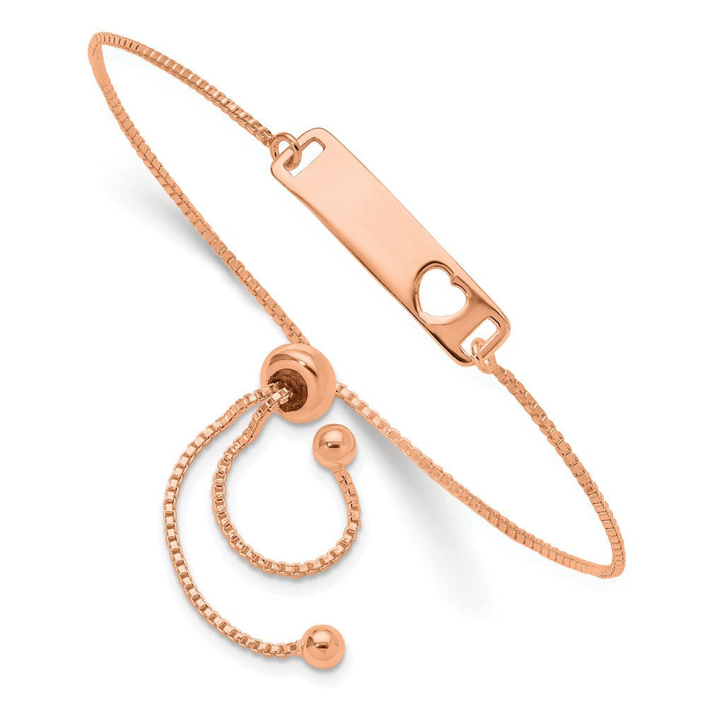 Sterling Silver Rose Gold-tone Polished Bar w/ Heart Adjustable Bracelet - Product Photo