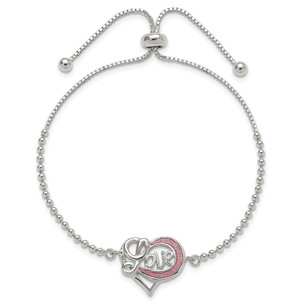 Sterling Silver Glitter Infused Infinity LOVE Adjustable Bracelet - Product Photo