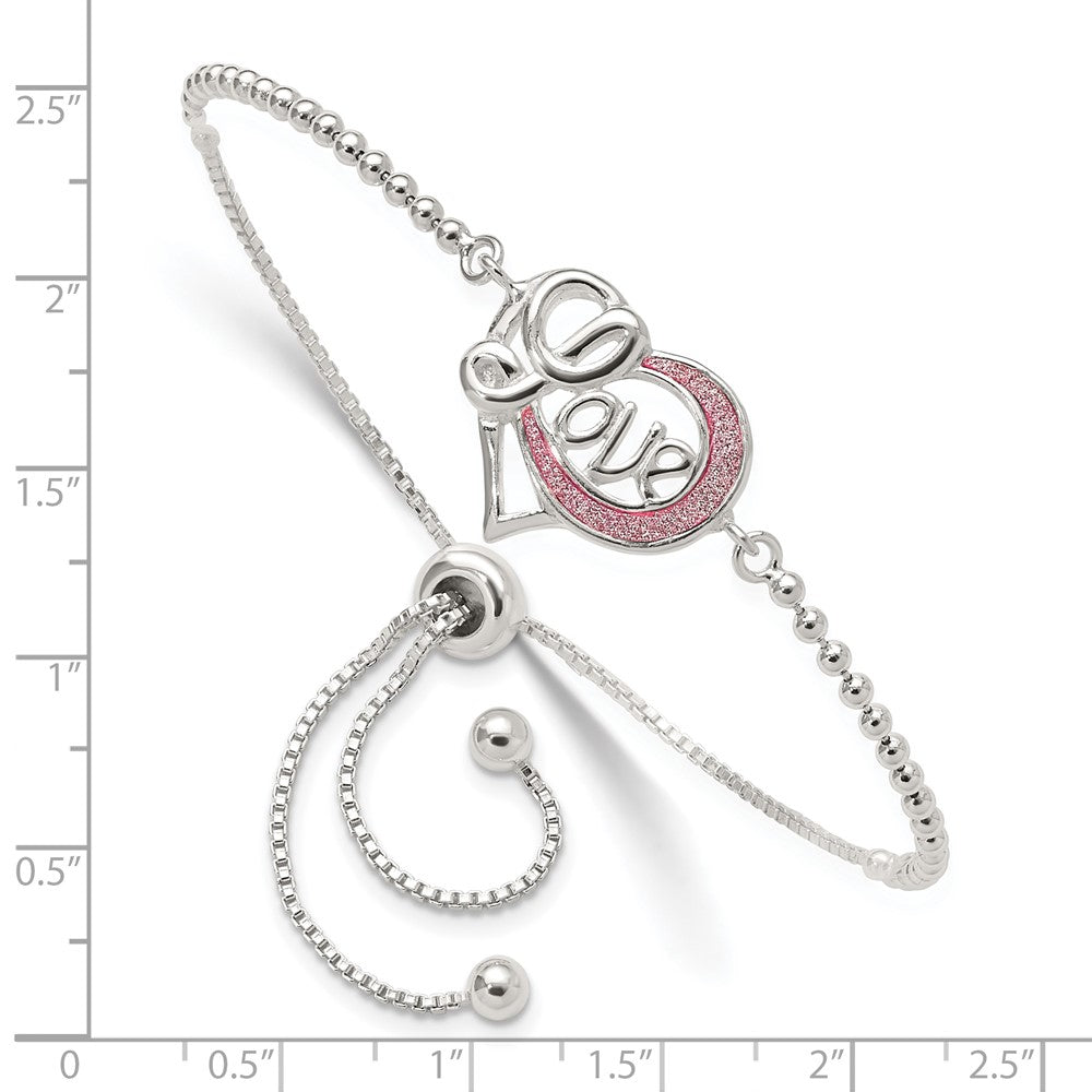 Sterling Silver Glitter Infused Infinity LOVE Adjustable Bracelet - Product Photo