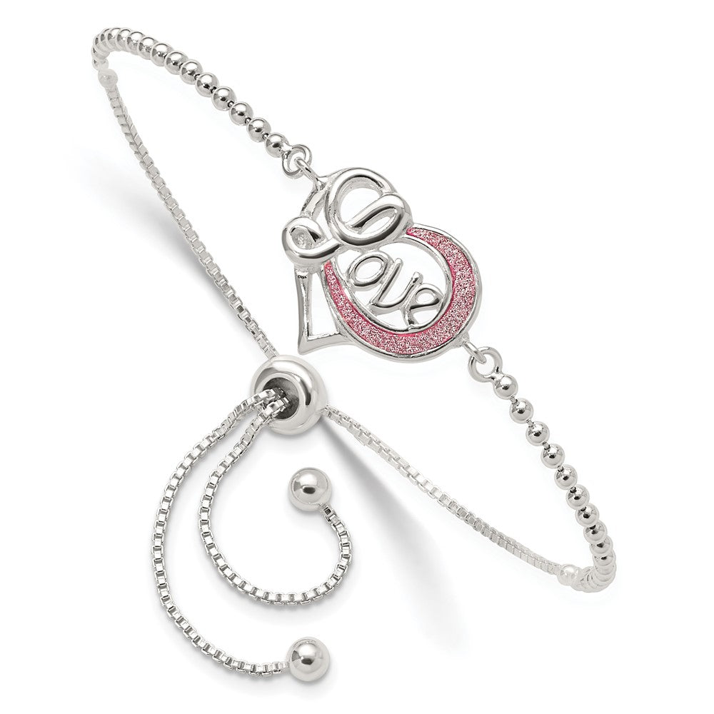Sterling Silver Glitter Infused Infinity LOVE Adjustable Bracelet - Product Photo