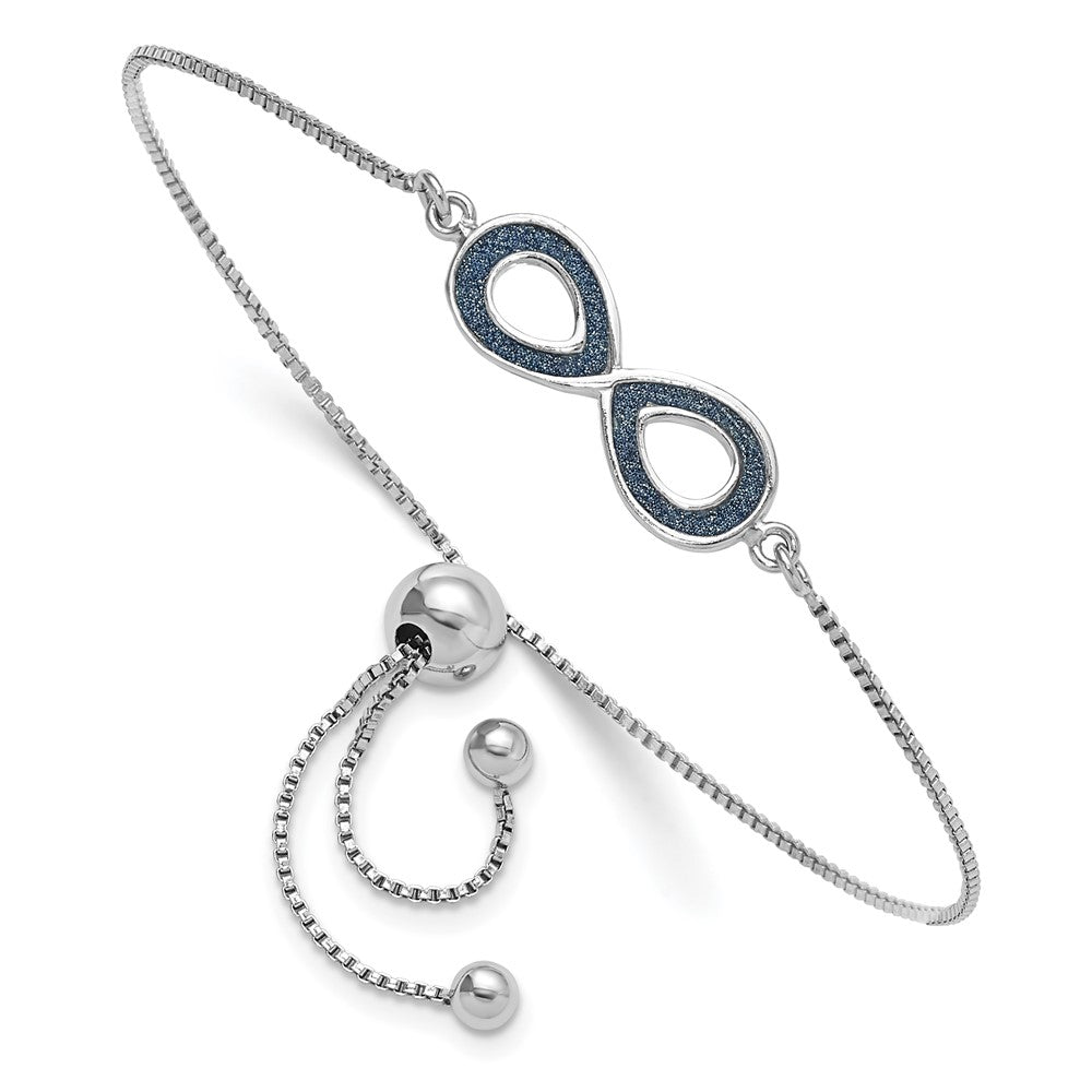 Sterling Silver Rhodium-pltd Glitter Infused Infinity Adjustable Bracelet
