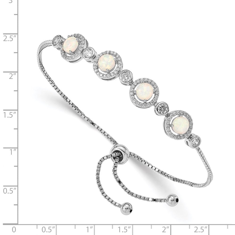 Sterling Silver RH-plated Created Opal and CZ Adjustable Bracelet - Product Photo
