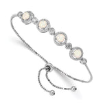 Sterling Silver RH-plated Created Opal and CZ Adjustable Bracelet - Product Photo