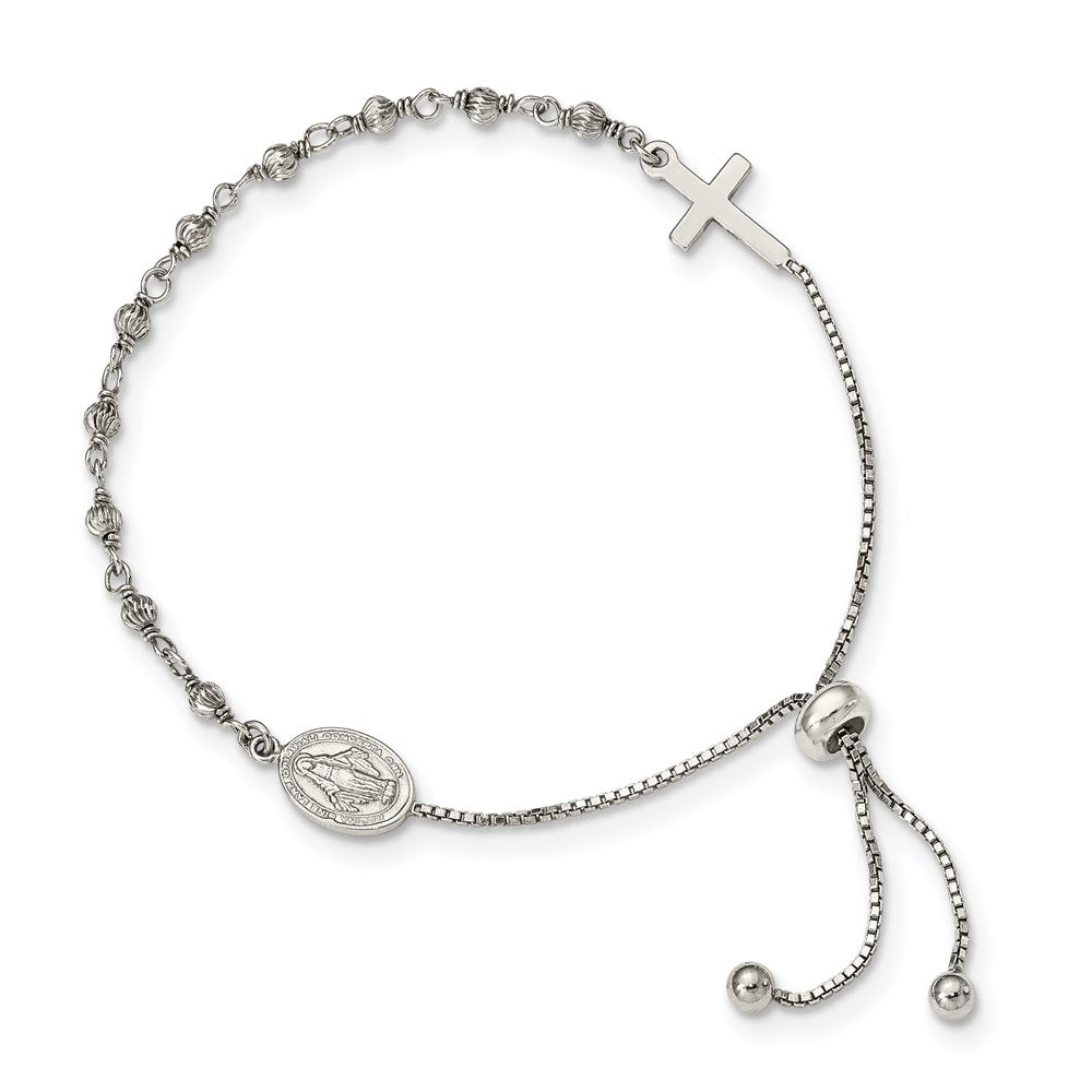 Sterling Silver Miraculous Medal Adjustable Bracelet - Product Photo