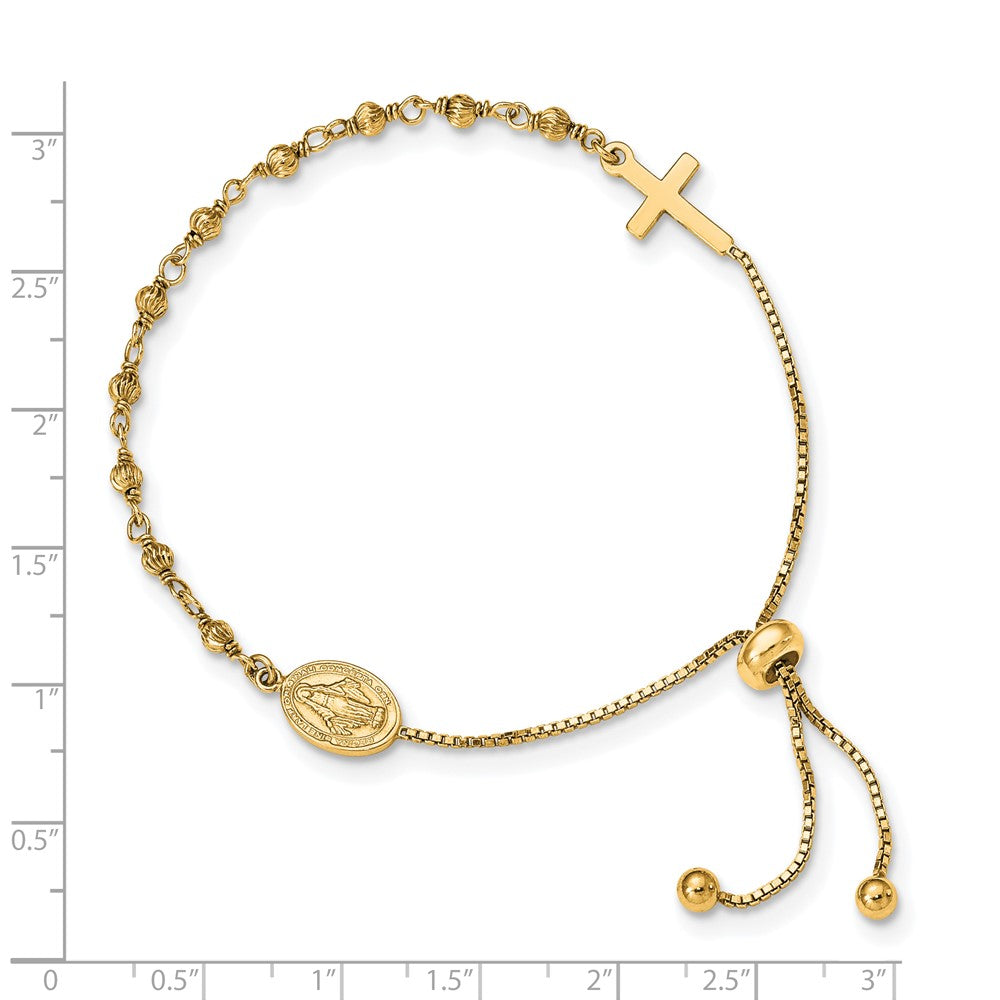 Sterling Silver Gold-tone Miraculous Medal Adjustable Bracelet - Product Photo