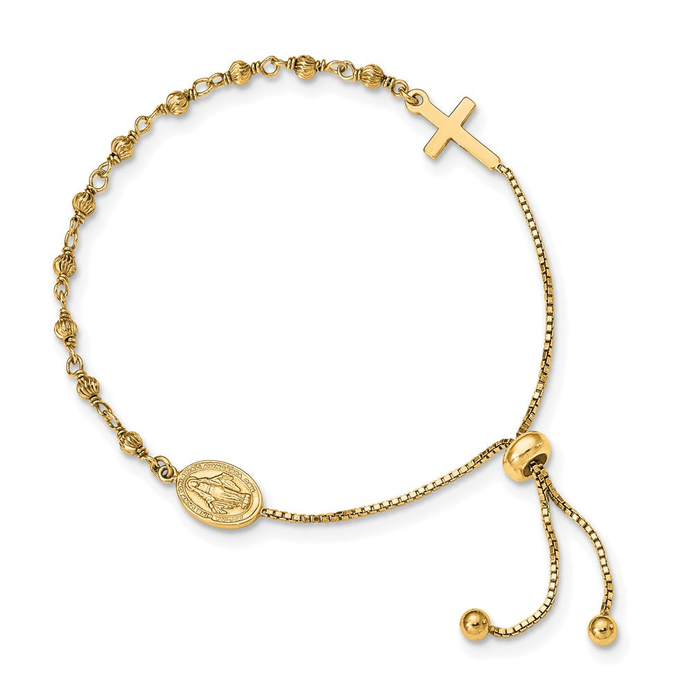 Sterling Silver Gold-tone Miraculous Medal Adjustable Bracelet - Product Photo