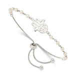 Sterling Silver Hamsa w/ Simulated Pearl Adjustable Bracelet - Product Photo