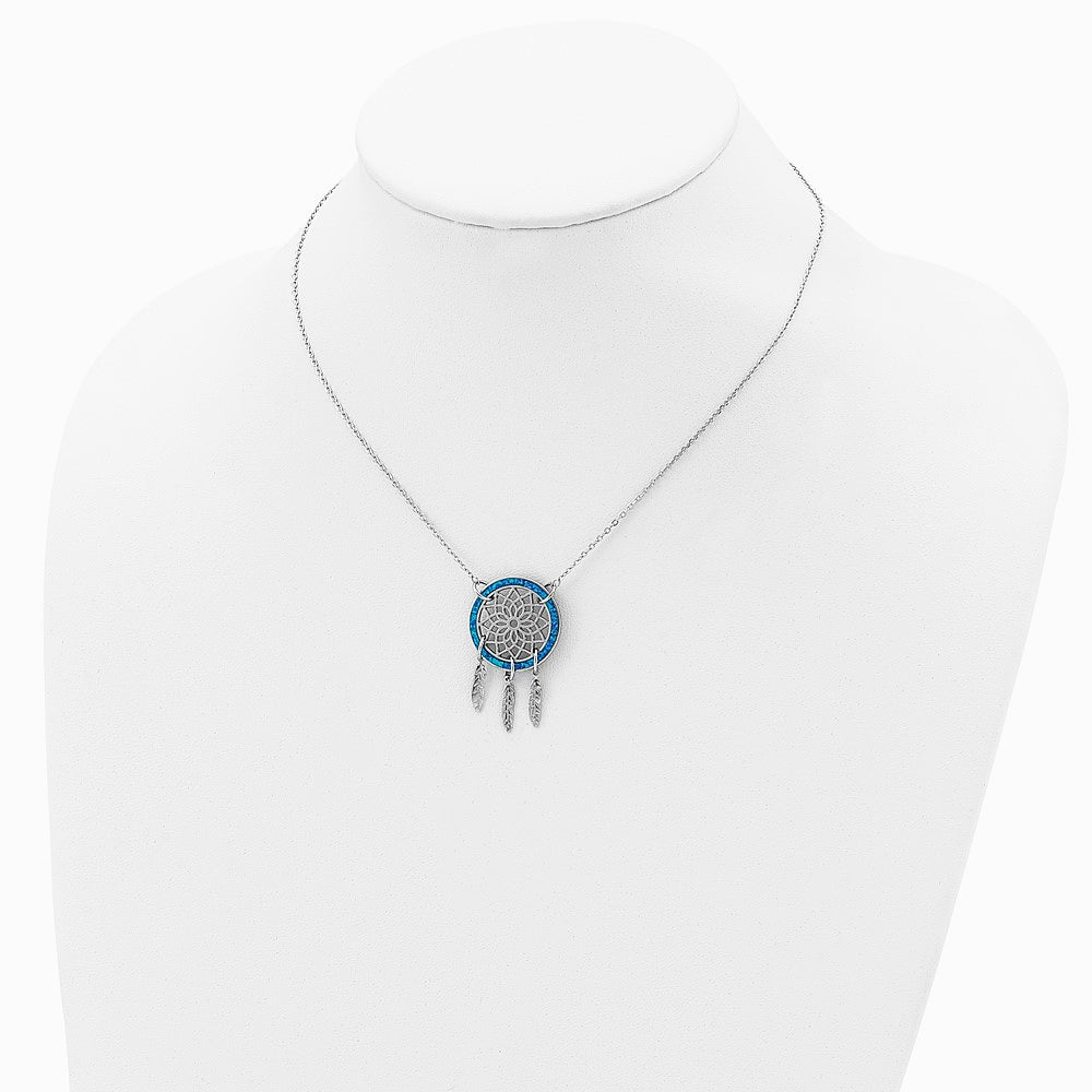 Sterling Silver Rhodium-pltd Created Opal Dreamcatcher with 2in ext Necklace - Product Photo