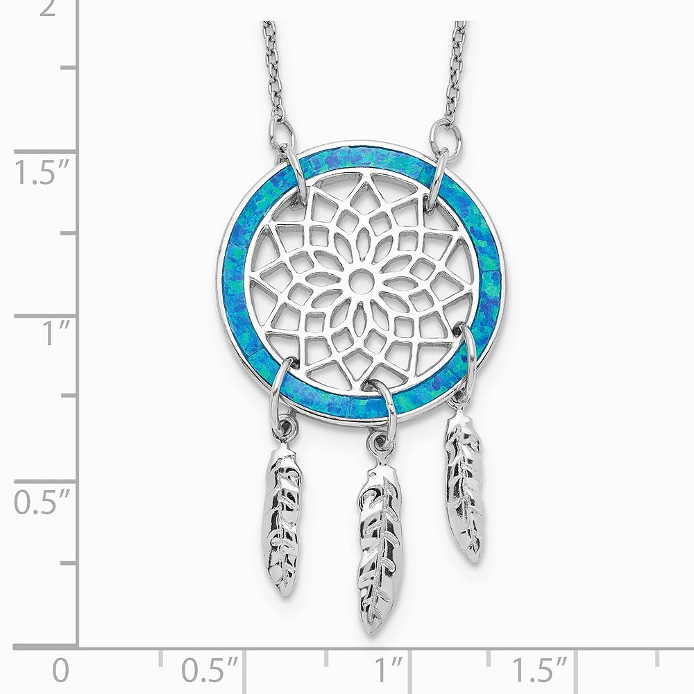Sterling Silver Rhodium-pltd Created Opal Dreamcatcher with 2in ext Necklace - Product Photo