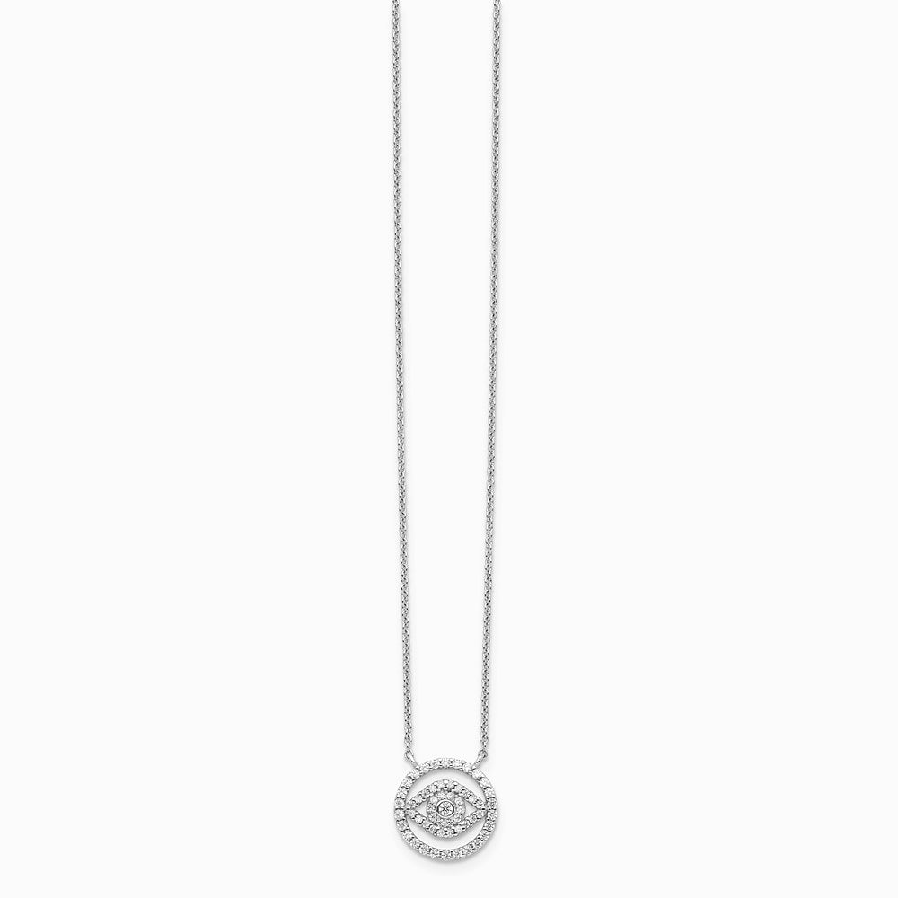 Sterling Silver Rhodium Plated CZ Evil Eye Necklace with 2in ext. - Product Photo