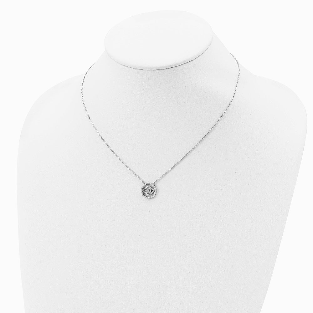 Sterling Silver Rhodium Plated CZ Evil Eye Necklace with 2in ext. - Product Photo