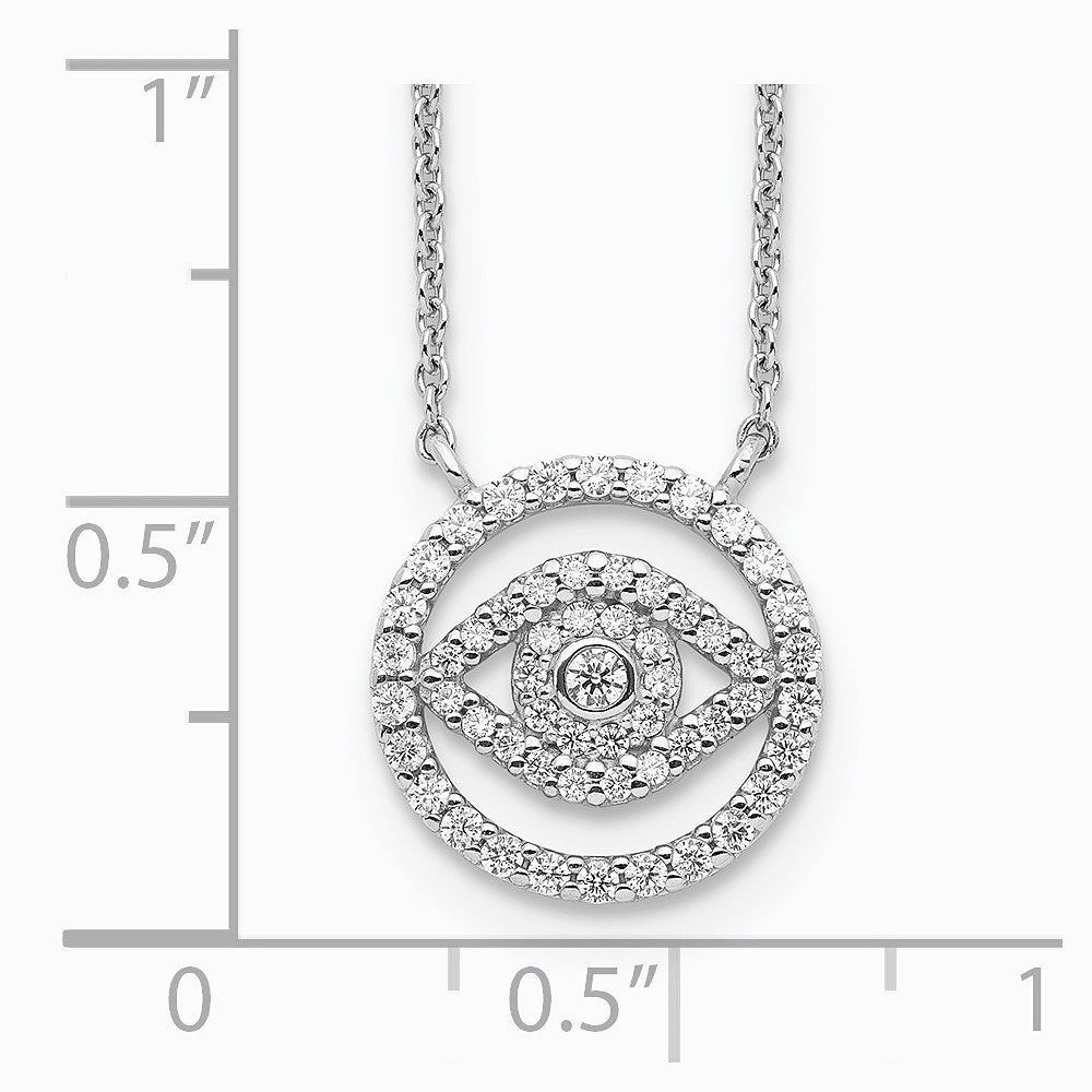 Sterling Silver Rhodium Plated CZ Evil Eye Necklace with 2in ext. - Product Photo