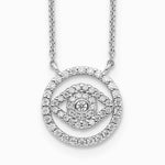 Sterling Silver Rhodium Plated CZ Evil Eye Necklace with 2in ext. - Product Photo