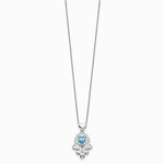 Sterling Silver Blue and Clear CZ Hamsa Necklace - Product Photo