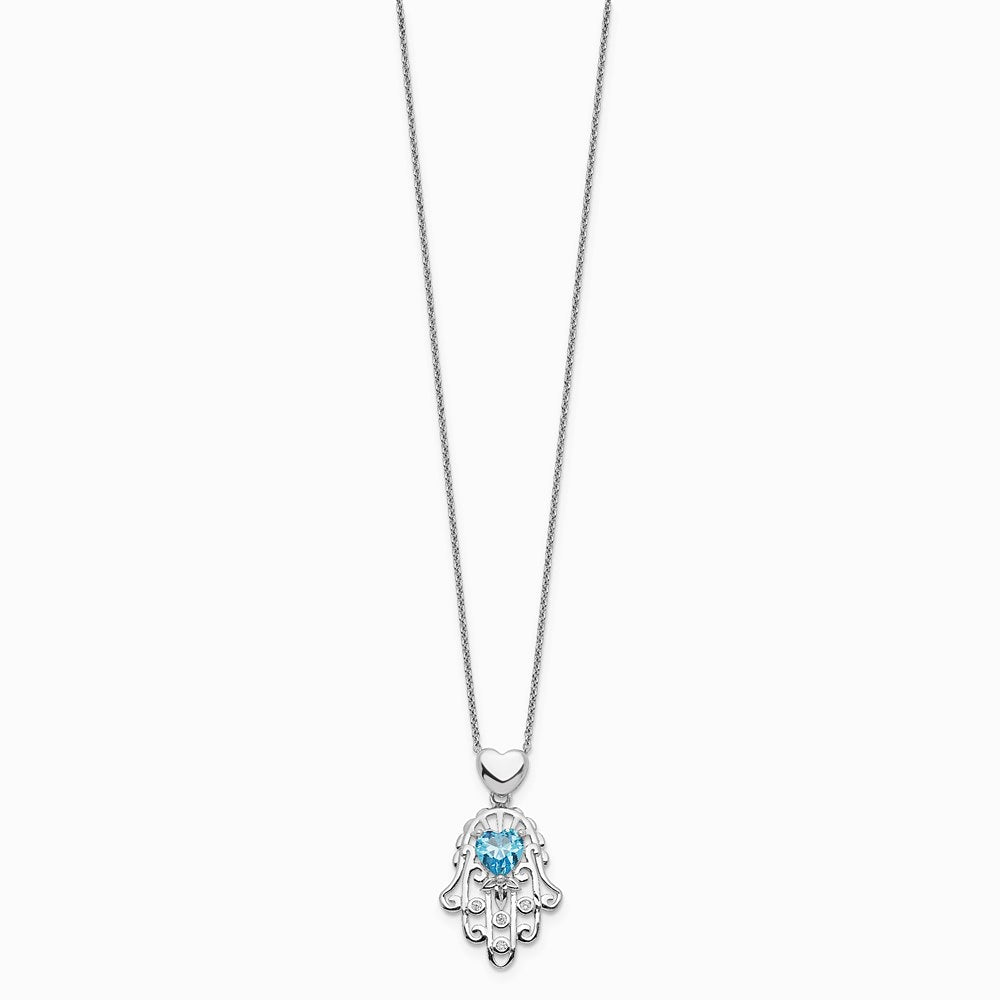 Sterling Silver Blue and Clear CZ Hamsa Necklace - Product Photo
