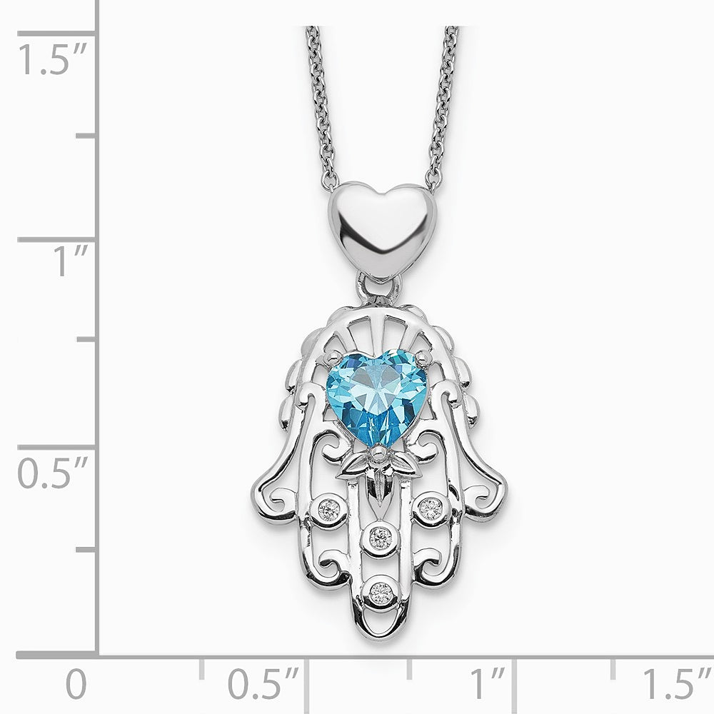 Sterling Silver Blue and Clear CZ Hamsa Necklace - Product Photo