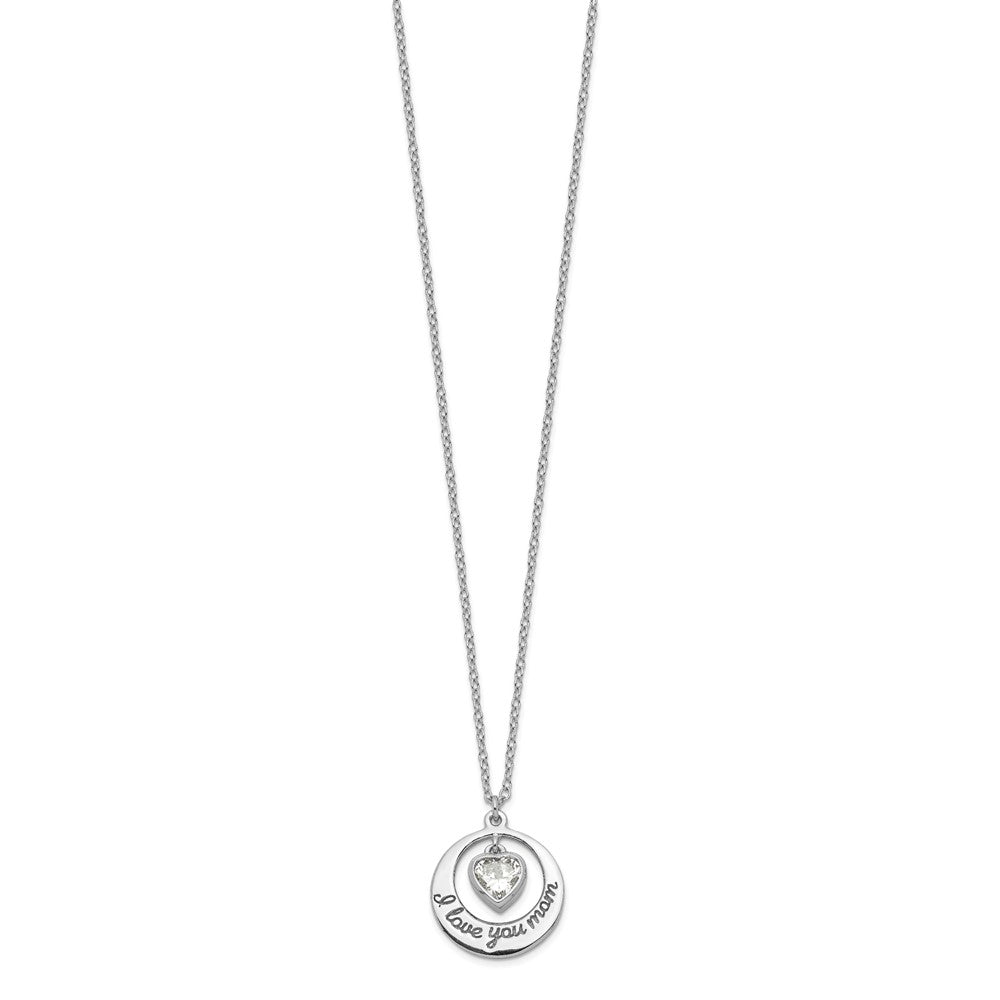 Sterling Silver Rhodium-pltd CZ Heart LOVE YOU MOM with 2in ext Necklace - Product Photo