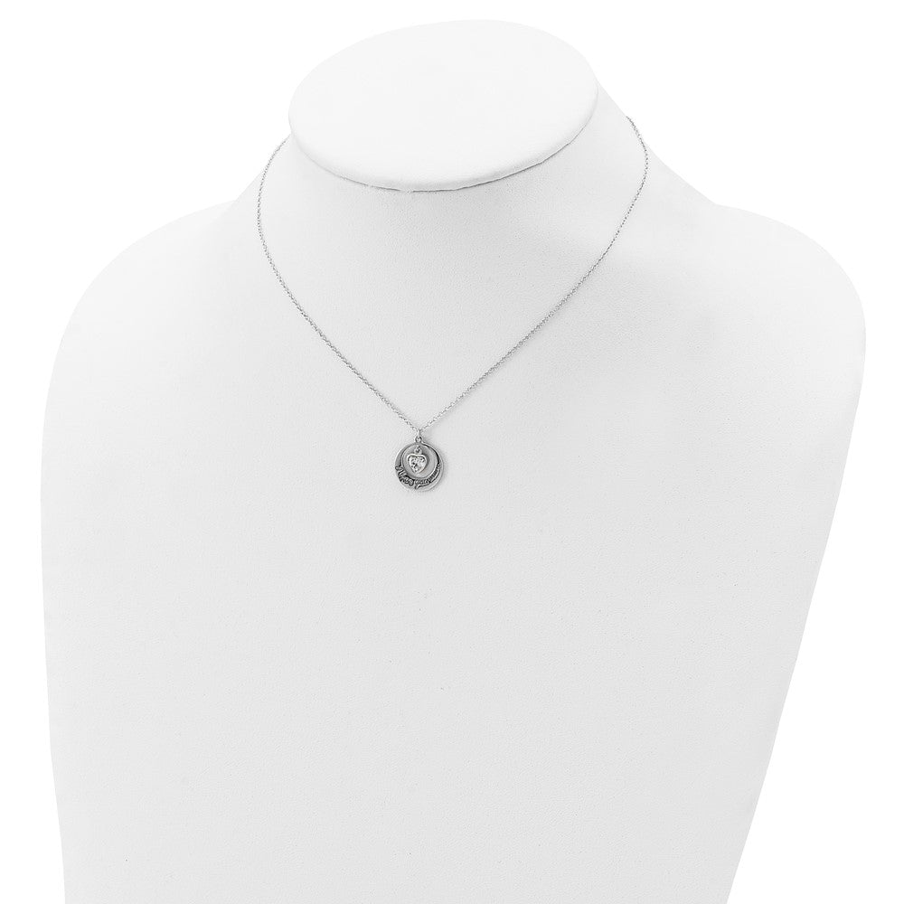 Sterling Silver Rhodium-pltd CZ Heart LOVE YOU MOM with 2in ext Necklace - Product Photo