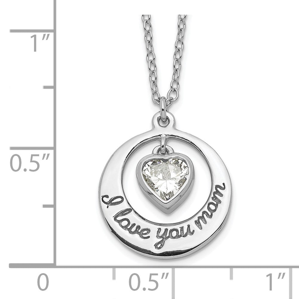 Sterling Silver Rhodium-pltd CZ Heart LOVE YOU MOM with 2in ext Necklace - Product Photo