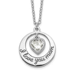 Sterling Silver Rhodium-pltd CZ Heart LOVE YOU MOM with 2in ext Necklace - Product Photo