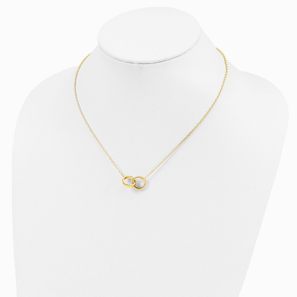 Sterling Silver Gold-tone Polished 2-Rings Necklace - Product Photo
